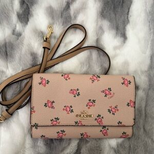 Coach Pink Floral Wallet with Removable Strap